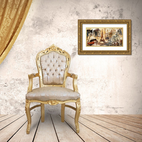 Collage Paris 01 Gold Ornate Wood Framed Art Print with Double Matting by Robert, Paul