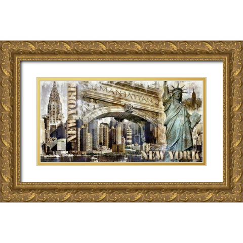 New York 01 Gold Ornate Wood Framed Art Print with Double Matting by Robert, Paul