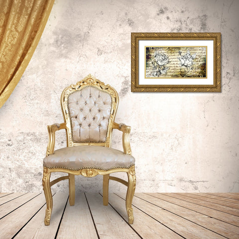 Retro Roses II Gold Ornate Wood Framed Art Print with Double Matting by Willow, Susan P.