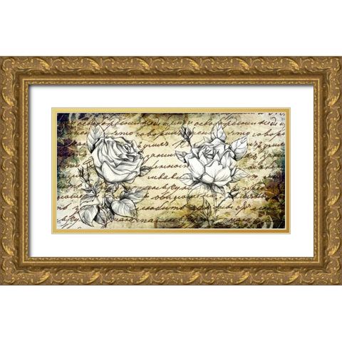 Retro Roses II Gold Ornate Wood Framed Art Print with Double Matting by Willow, Susan P.