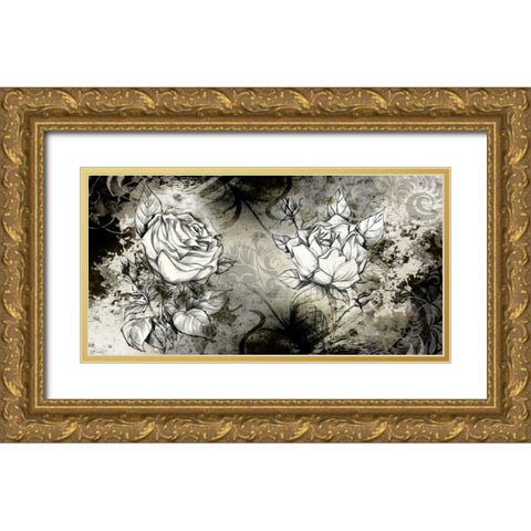 Retro Roses I Gold Ornate Wood Framed Art Print with Double Matting by Willow, Susan P.