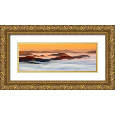 Boats in the mist Gold Ornate Wood Framed Art Print with Double Matting by Vera, Urtzi