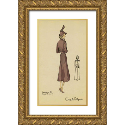 Ladies Fashion I Gold Ornate Wood Framed Art Print with Double Matting by Unknown