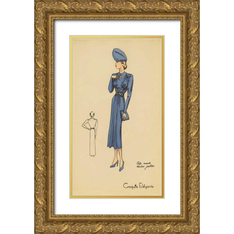 Ladies Fashion III Gold Ornate Wood Framed Art Print with Double Matting by Unknown