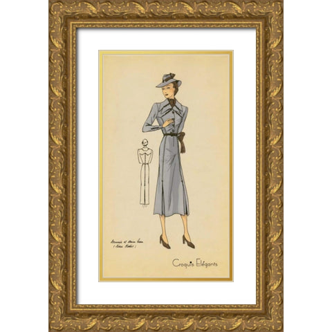 Ladies Fashion IV Gold Ornate Wood Framed Art Print with Double Matting by Unknown