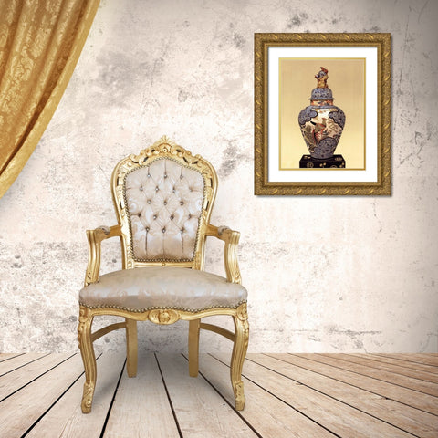Oriental Blue Vase I Gold Ornate Wood Framed Art Print with Double Matting by Unknown