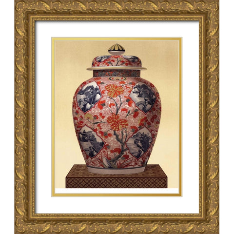 Oriental Blue Vase III Gold Ornate Wood Framed Art Print with Double Matting by Unknown