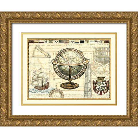 Nautical Map II Gold Ornate Wood Framed Art Print with Double Matting by Bookman, D.