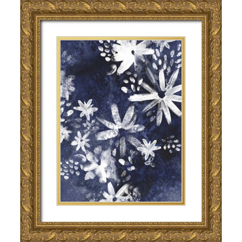 Indigo Floral Gesture II Gold Ornate Wood Framed Art Print with Double Matting by Vess, June Erica