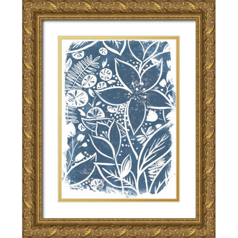Garden Batik I Gold Ornate Wood Framed Art Print with Double Matting by Vess, June Erica