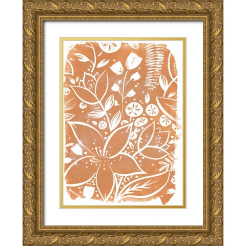 Garden Batik VI Gold Ornate Wood Framed Art Print with Double Matting by Vess, June Erica