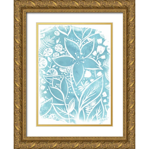 Garden Batik VII Gold Ornate Wood Framed Art Print with Double Matting by Vess, June Erica