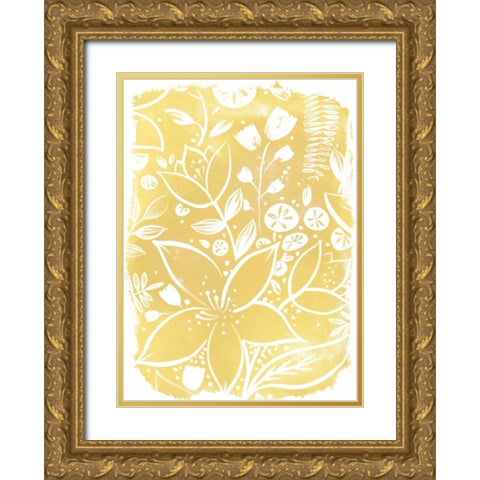Garden Batik X Gold Ornate Wood Framed Art Print with Double Matting by Vess, June Erica