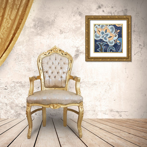 Paisley Blossom Blue I Gold Ornate Wood Framed Art Print with Double Matting by Mark, Leslie