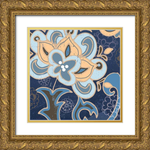 Paisley Blossom Blue I Gold Ornate Wood Framed Art Print with Double Matting by Mark, Leslie