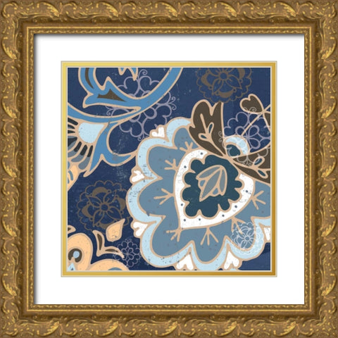 Paisley Blossom Blue II Gold Ornate Wood Framed Art Print with Double Matting by Mark, Leslie