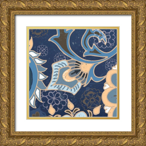 Paisley Blossom Blue III Gold Ornate Wood Framed Art Print with Double Matting by Mark, Leslie