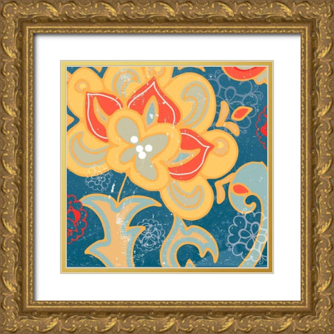 Paisley Blossom Red I Gold Ornate Wood Framed Art Print with Double Matting by Mark, Leslie