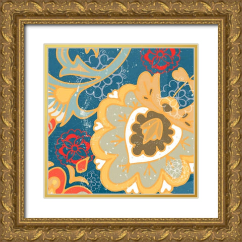 Paisley Blossom Red II Gold Ornate Wood Framed Art Print with Double Matting by Mark, Leslie