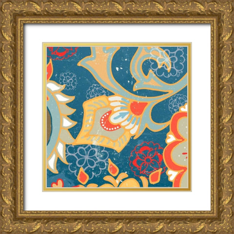 Paisley Blossom Red III Gold Ornate Wood Framed Art Print with Double Matting by Mark, Leslie