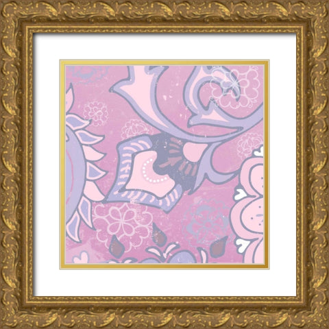 Paisley Blossom Pink III Gold Ornate Wood Framed Art Print with Double Matting by Mark, Leslie