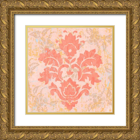Damask Stamp V Gold Ornate Wood Framed Art Print with Double Matting by Mark, Leslie