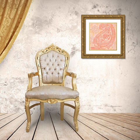 Block Print Paisley I Gold Ornate Wood Framed Art Print with Double Matting by Mark, Leslie