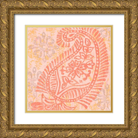 Block Print Paisley I Gold Ornate Wood Framed Art Print with Double Matting by Mark, Leslie