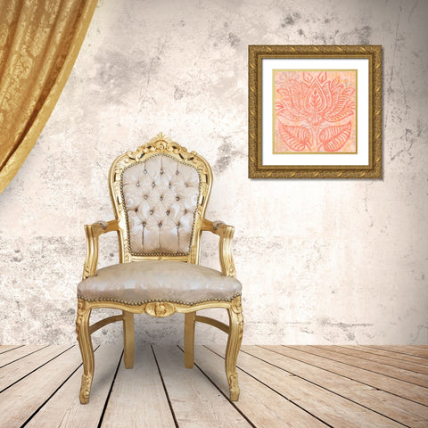 Block Print Paisley II Gold Ornate Wood Framed Art Print with Double Matting by Mark, Leslie