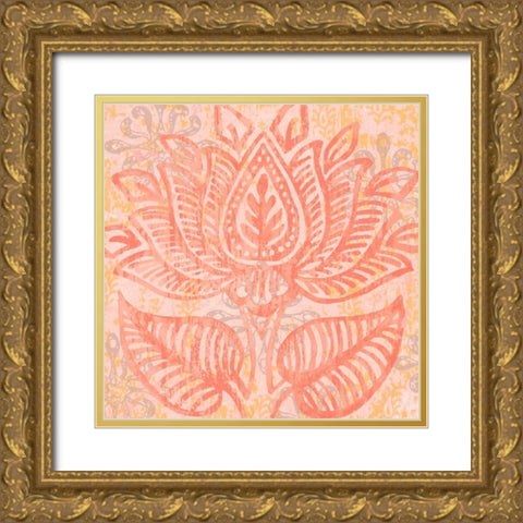 Block Print Paisley II Gold Ornate Wood Framed Art Print with Double Matting by Mark, Leslie