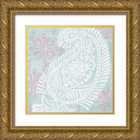Block Print Lotus I Gold Ornate Wood Framed Art Print with Double Matting by Mark, Leslie