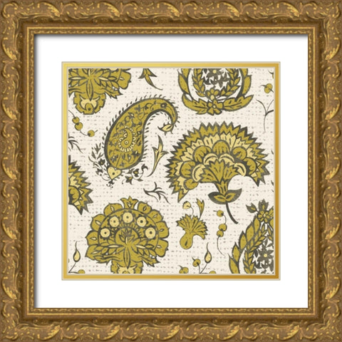 Block Print Tapestry II Gold Ornate Wood Framed Art Print with Double Matting by Zarris, Chariklia