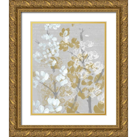 Mustard on Grey Blooms I Gold Ornate Wood Framed Art Print with Double Matting by Goldberger, Jennifer