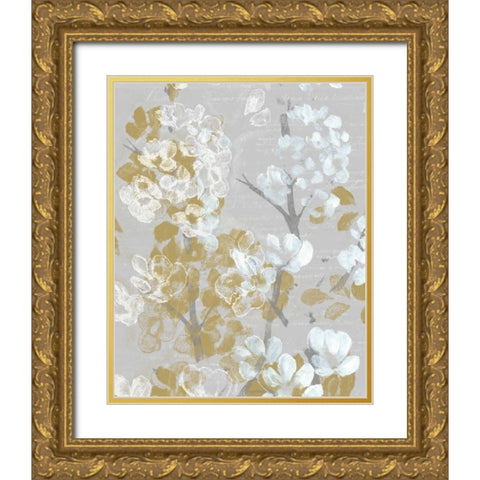 Mustard on Grey Blooms II Gold Ornate Wood Framed Art Print with Double Matting by Goldberger, Jennifer