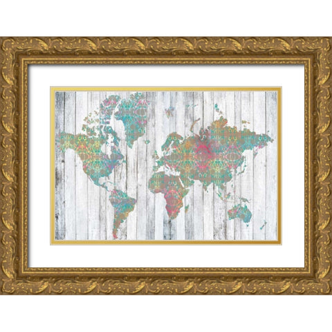 Boho Map II Gold Ornate Wood Framed Art Print with Double Matting by Goldberger, Jennifer