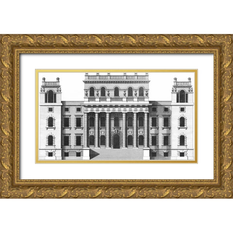 Custom Vintage Facade Blueprint VI Gold Ornate Wood Framed Art Print with Double Matting by Hulsburgh, H.
