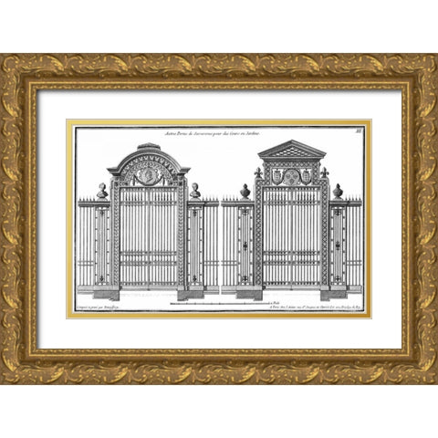 Custom Neufforge Gate Blueprint II Gold Ornate Wood Framed Art Print with Double Matting by Neufforge