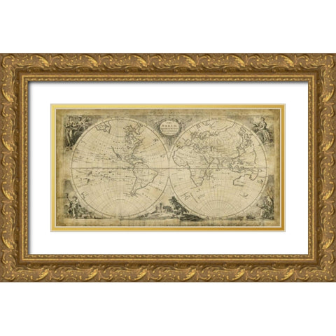 World Discoveries Map Gold Ornate Wood Framed Art Print with Double Matting by Jeffreys, T.