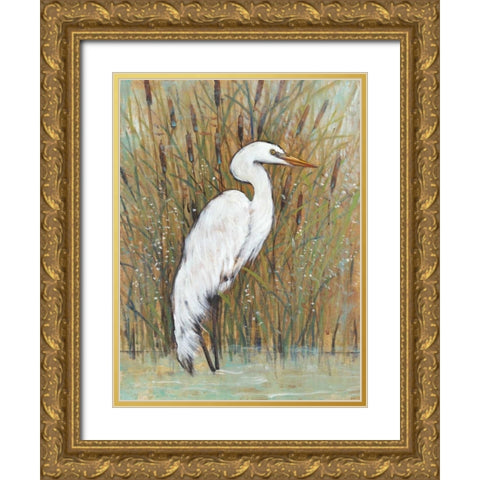 White Egret II Gold Ornate Wood Framed Art Print with Double Matting by OToole, Tim