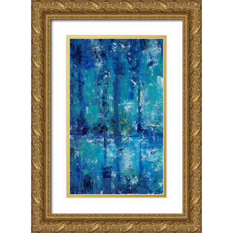 Blue Reflection Triptych I Gold Ornate Wood Framed Art Print with Double Matting by OToole, Tim