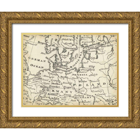 Map of Europe Grid V Gold Ornate Wood Framed Art Print with Double Matting by Jeffreys, T.