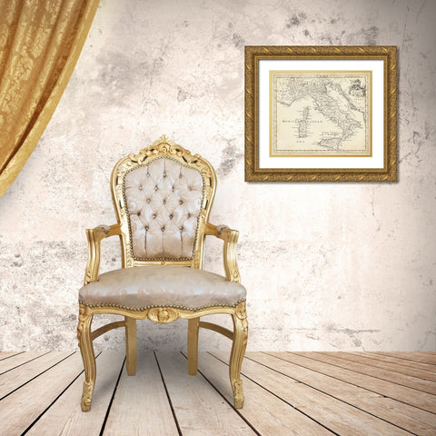 Map of Italy Gold Ornate Wood Framed Art Print with Double Matting by Jeffreys, T.