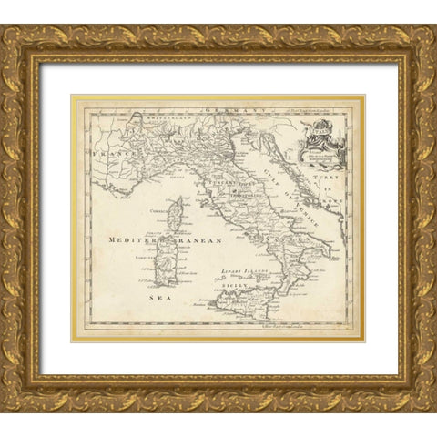 Map of Italy Gold Ornate Wood Framed Art Print with Double Matting by Jeffreys, T.