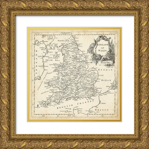 Map of England and Wales Gold Ornate Wood Framed Art Print with Double Matting by Jeffreys, T.