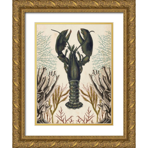 Antiquarian Menagerie - Lobster Gold Ornate Wood Framed Art Print with Double Matting by McCavitt, Naomi