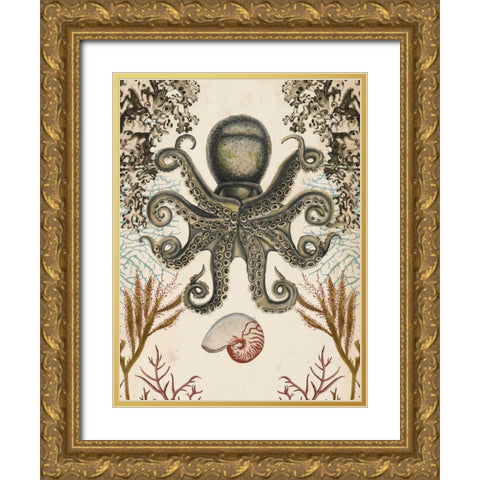 Antiquarian Menagerie - Octopus Gold Ornate Wood Framed Art Print with Double Matting by McCavitt, Naomi