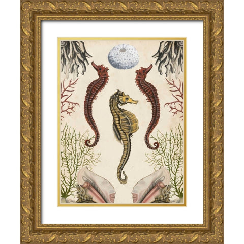 Antiquarian Menagerie - Seahorse Gold Ornate Wood Framed Art Print with Double Matting by McCavitt, Naomi