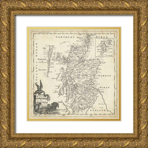 Map of Scotland Gold Ornate Wood Framed Art Print with Double Matting by Jeffreys, T.