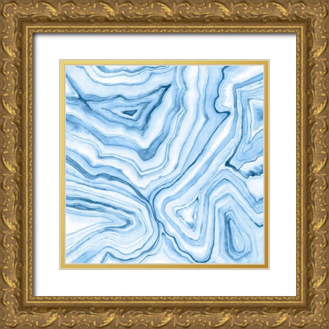 Indigo Agate Abstract  II Gold Ornate Wood Framed Art Print with Double Matting by Meagher, Megan