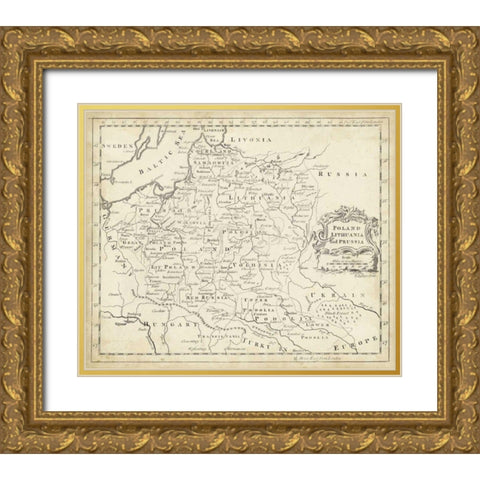 Map of Poland Gold Ornate Wood Framed Art Print with Double Matting by Jeffreys, T.